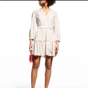 PAIGE Kylenn Three Quarter Sleeve Stripe Dress in Cream Blue Multi-  Large